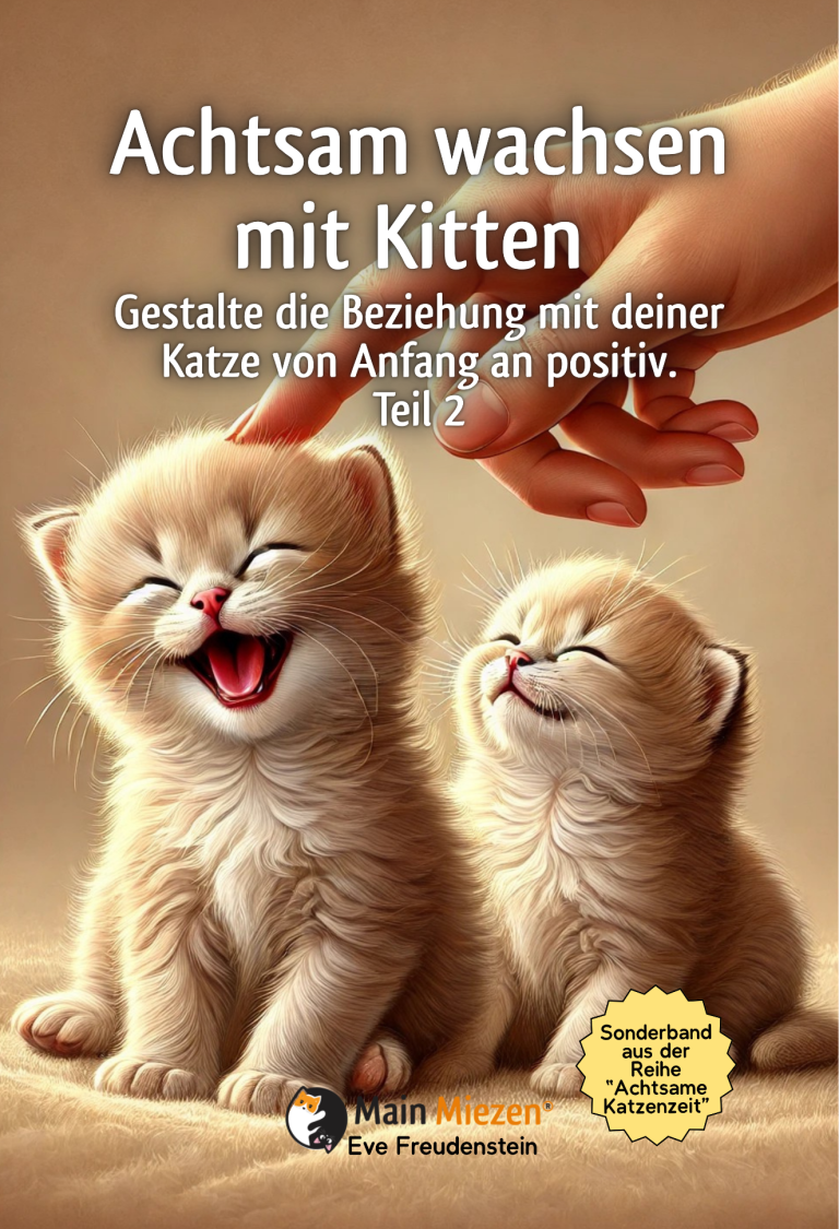 Zwei flauschige Kätzchen, eines lächelt, das andere schaut überrascht, mit einer Hand darüber.