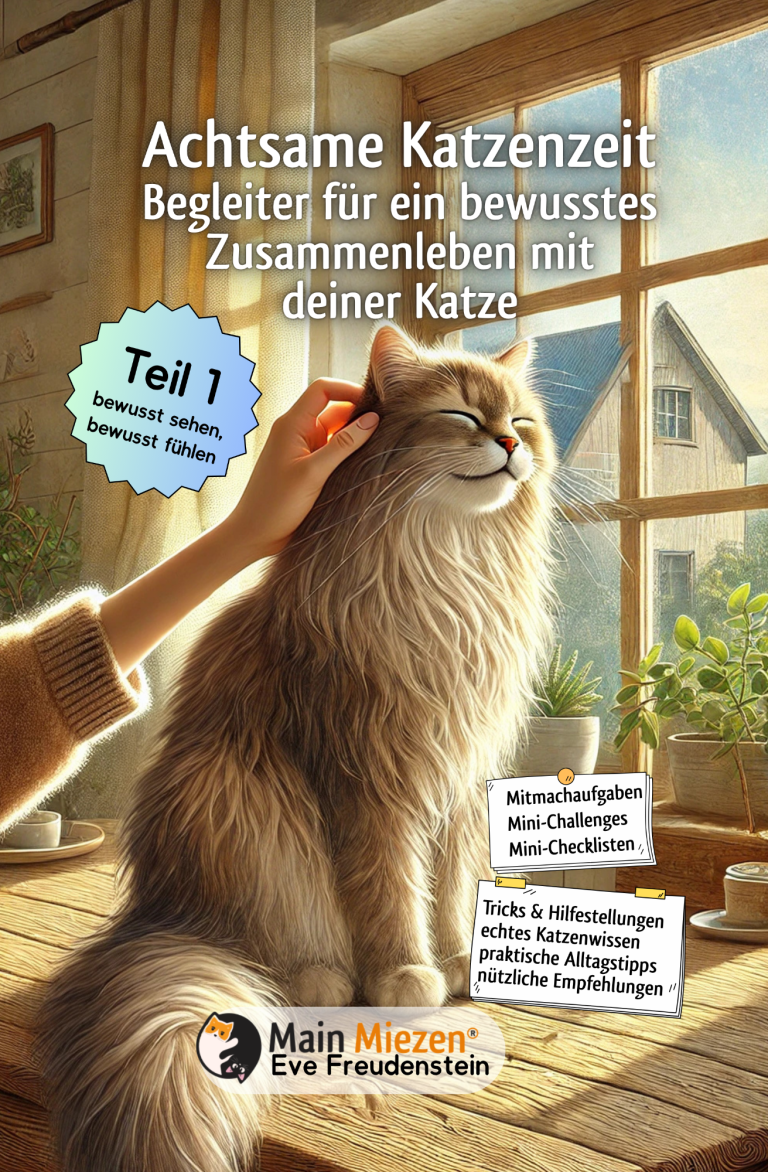 Ein Mensch streichelt eine Katze in einem hellen Raum mit Fenster. Buchcover.