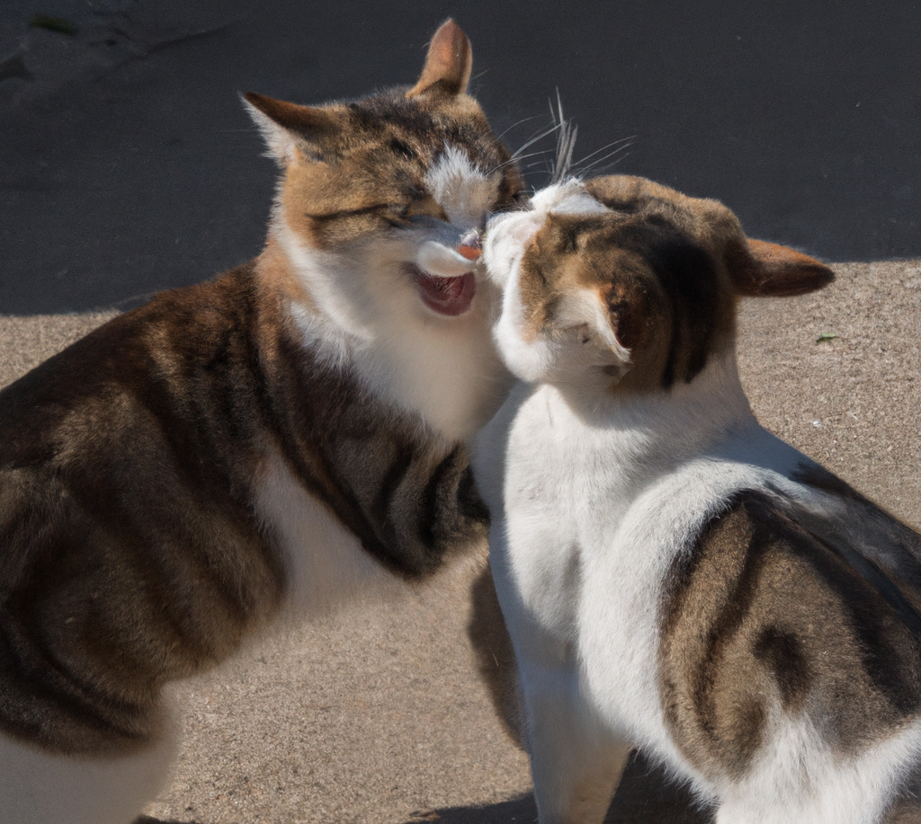 Zwei Katzen, die sich streiten und anfauchen; zwei Katzen kämpfen